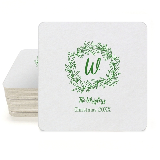 Initial Wreath Square Coasters