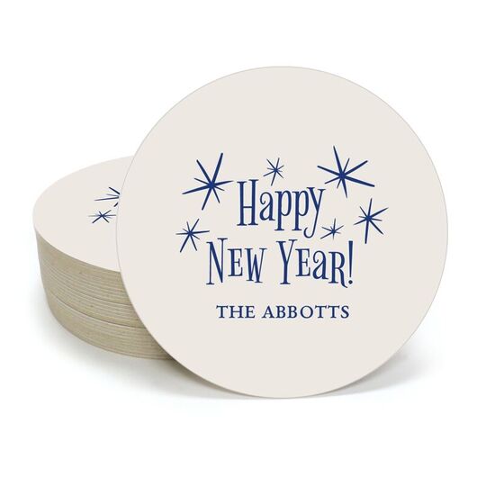 Radiant Happy New Year Round Coasters