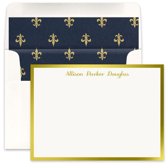 Personalized Metallic Bordered Flat Note Cards - Raised Ink