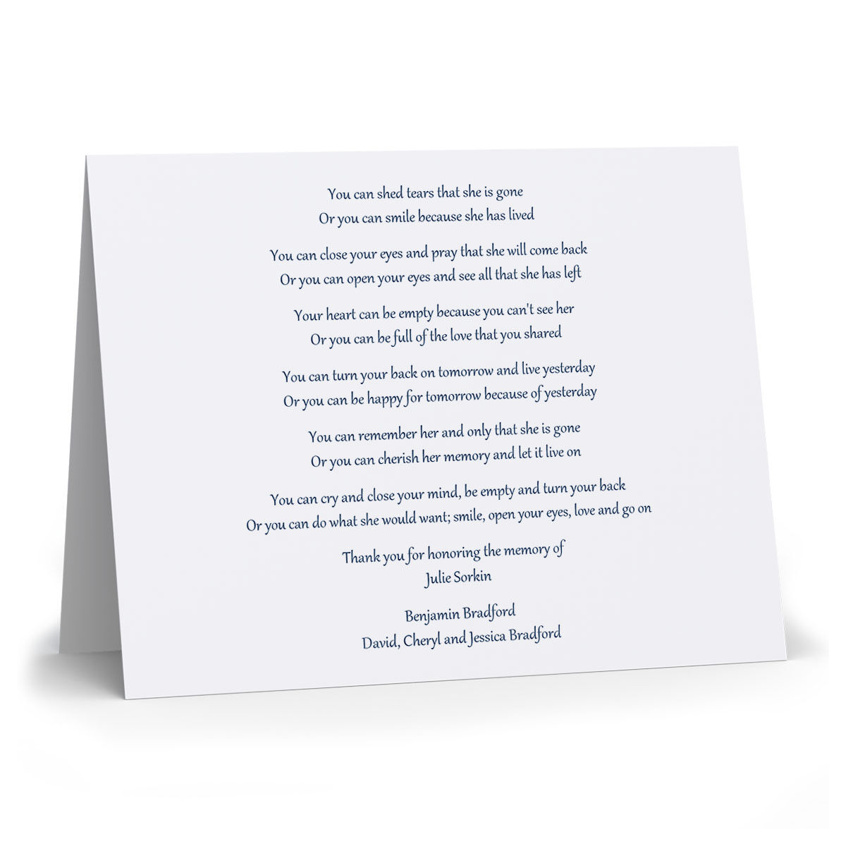 Custom Our Beloved Julie Folded Sympathy Cards - Raised Ink