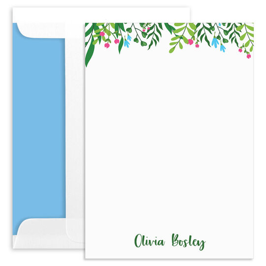 Flowering Vines Flat Note Cards with Optional Lines