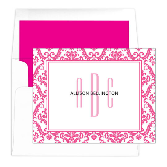 Damask Border Monogram Folded Note Cards