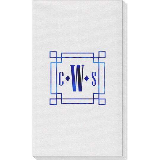Greek Key Monogram Linen Like Guest Towels