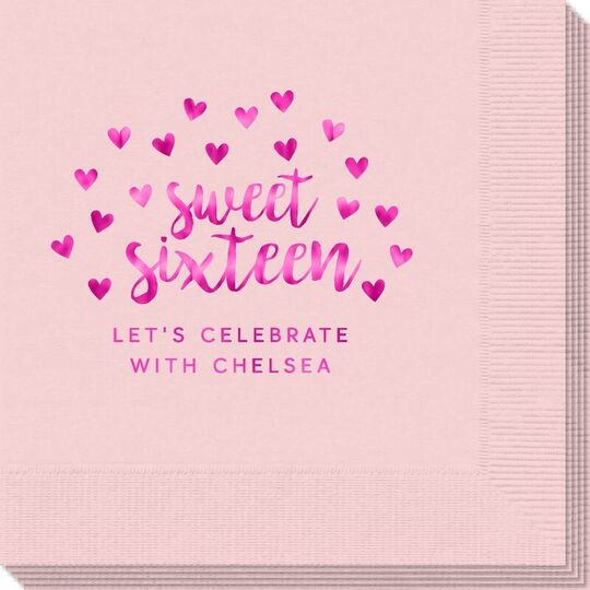 Confetti Hearts Sweet Sixteen Napkins