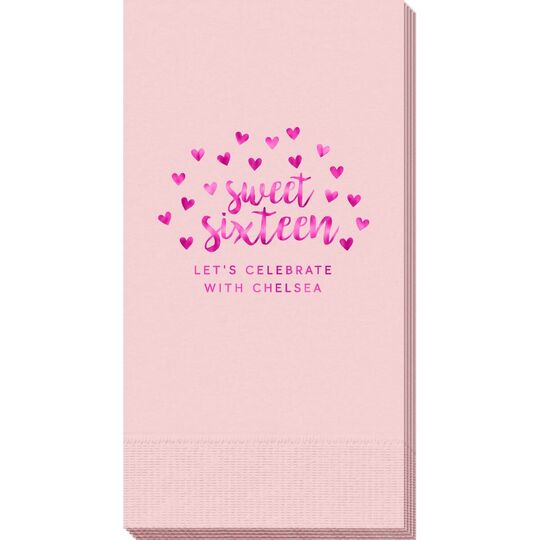 Confetti Hearts Sweet Sixteen Guest Towels