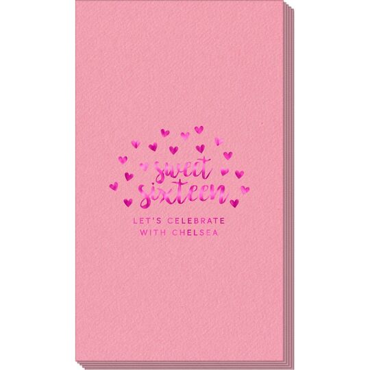 Confetti Hearts Sweet Sixteen Linen Like Guest Towels