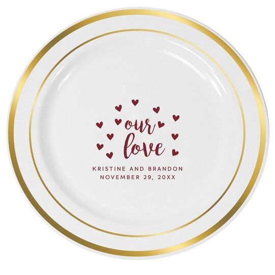 Confetti Hearts Our Love Premium Banded Plastic Plates