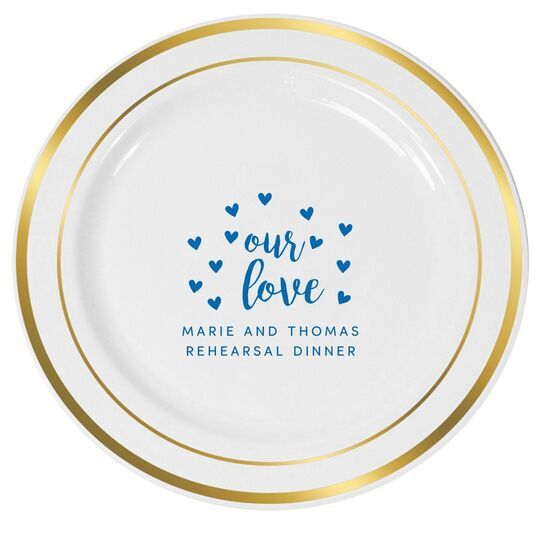 Confetti Hearts Our Love Premium Banded Plastic Plates
