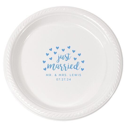 Confetti Hearts Just Married Plastic Plates
