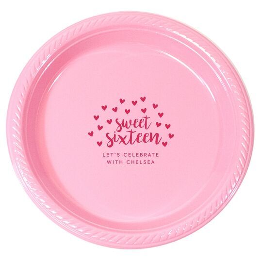 Confetti Hearts Sweet Sixteen Plastic Plates