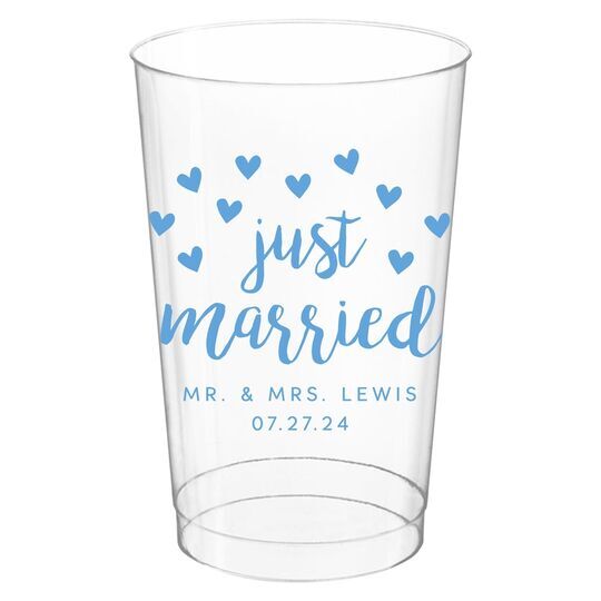 Confetti Hearts Just Married Clear Plastic Cups