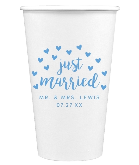 Confetti Hearts Just Married Paper Coffee Cups