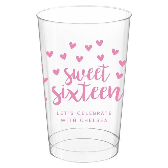 Confetti Hearts Sweet Sixteen Clear Plastic Cups