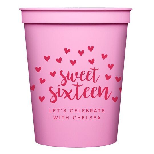 Confetti Hearts Sweet Sixteen Stadium Cups