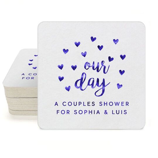 Confetti Hearts Our Day Square Coasters