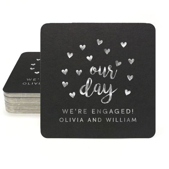 Confetti Hearts Our Day Square Coasters