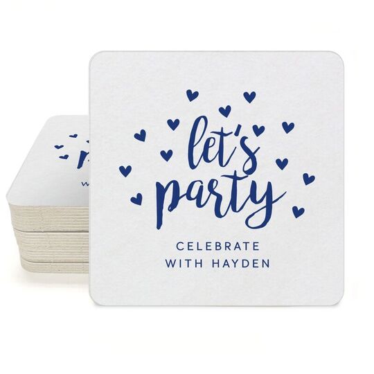 Confetti Hearts Let's Party Square Coasters