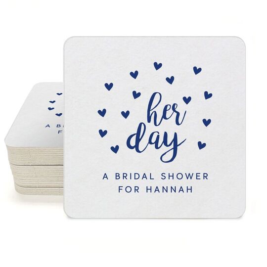 Confetti Hearts Her Day Square Coasters