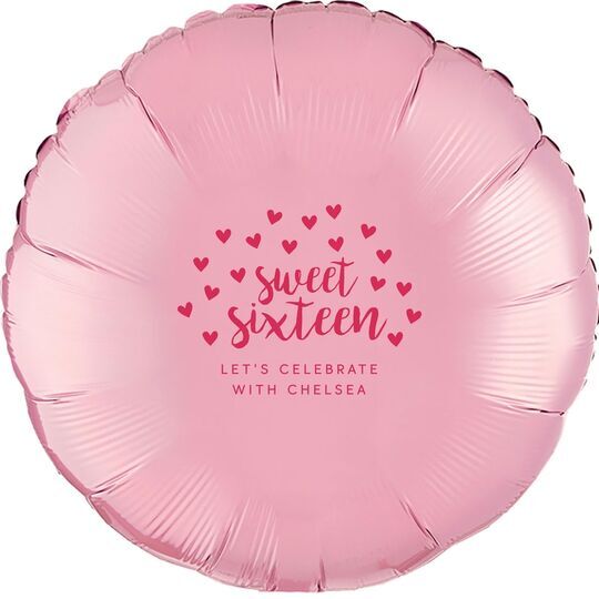 Confetti Hearts Sweet Sixteen Mylar Balloons