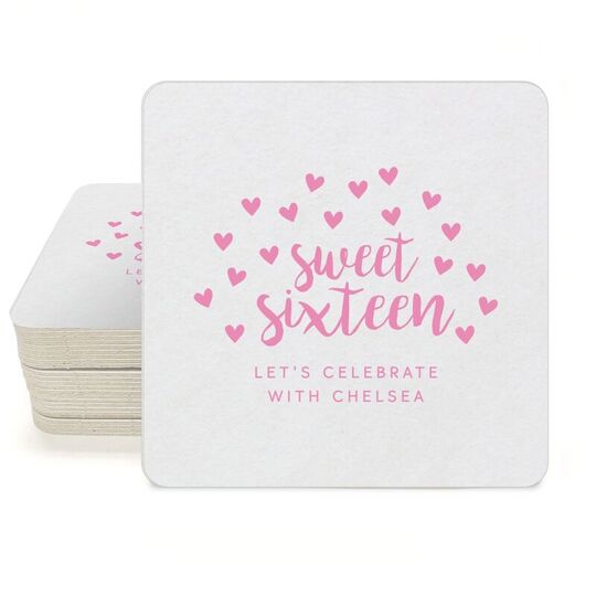 Confetti Hearts Sweet Sixteen Square Coasters