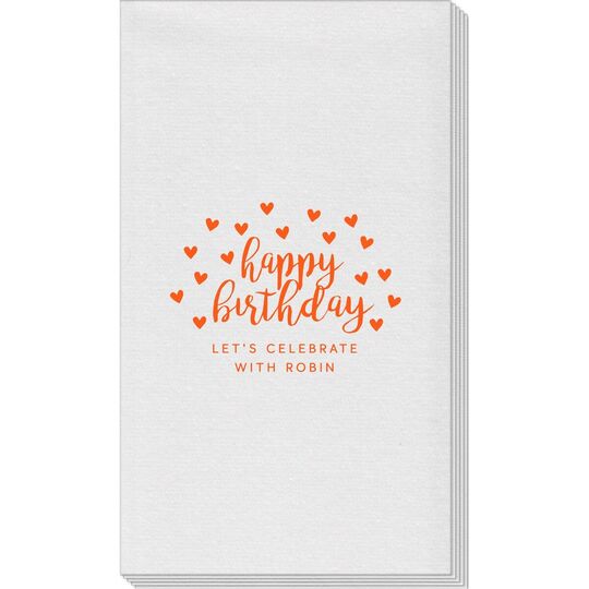 Confetti Hearts Happy Birthday Linen Like Guest Towels