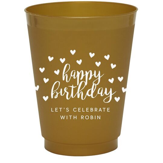 Confetti Hearts Happy Birthday Colored Shatterproof Cups