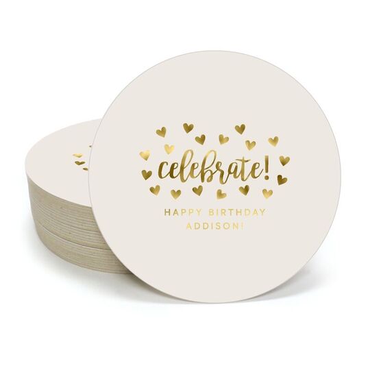 Confetti Hearts Celebrate Round Coasters