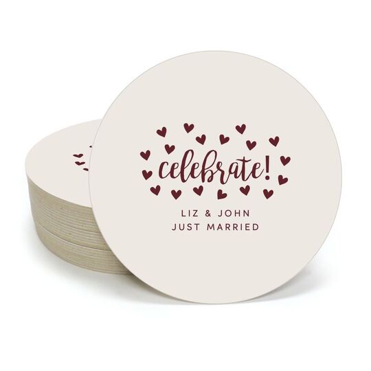 Confetti Hearts Celebrate Round Coasters