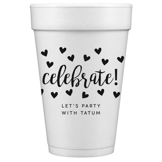 Confetti Hearts Celebrate Styrofoam Cups