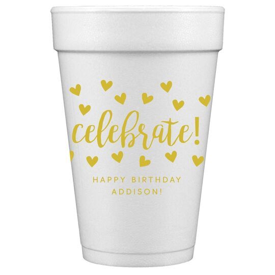 Confetti Hearts Celebrate Styrofoam Cups