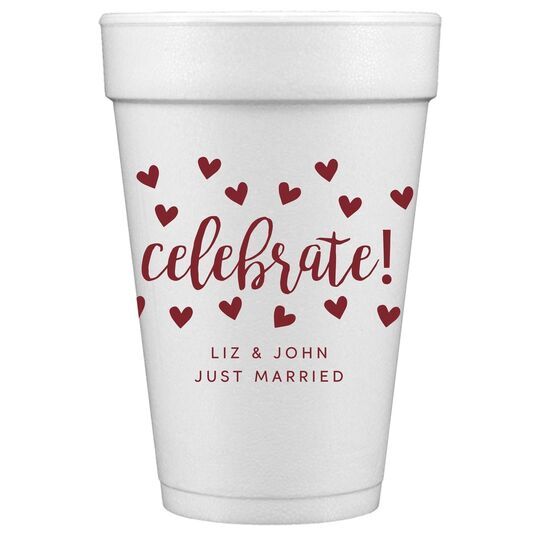 Confetti Hearts Celebrate Styrofoam Cups