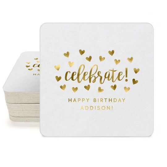 Confetti Hearts Celebrate Square Coasters