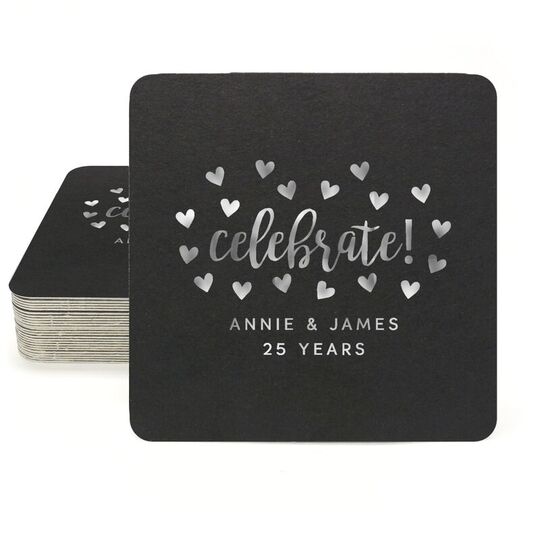 Confetti Hearts Celebrate Square Coasters