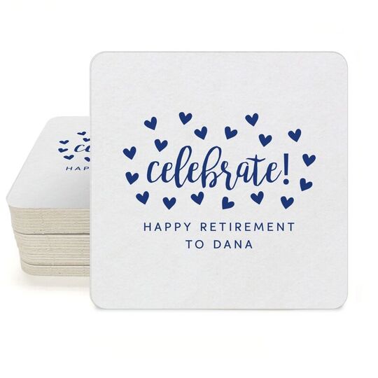 Confetti Hearts Celebrate Square Coasters