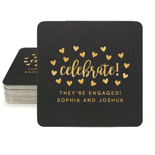 Confetti Hearts Celebrate Square Coasters