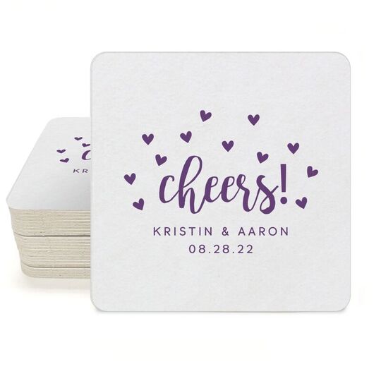 Confetti Hearts Cheers Square Coasters