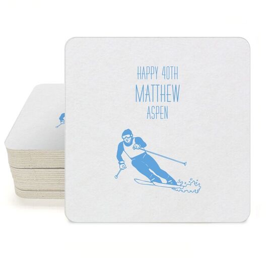 Skier  on the Slopes Square Coasters