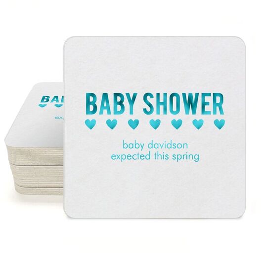 Baby Shower with Hearts Square Coasters