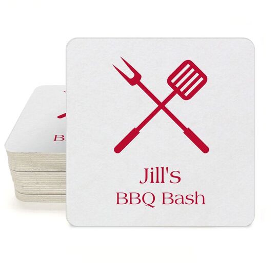 BBQ Utensils Square Coasters