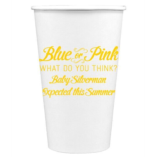 Blue or Pink Shower Paper Coffee Cups