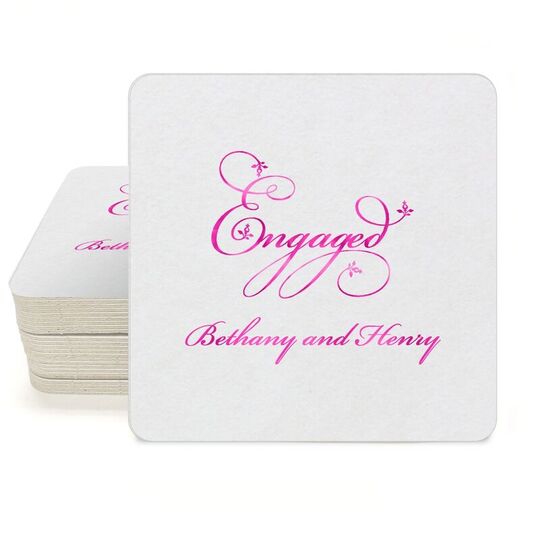 Elegant Engaged Square Coasters