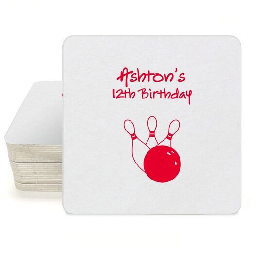Bowling Ball & Pins Square Coasters