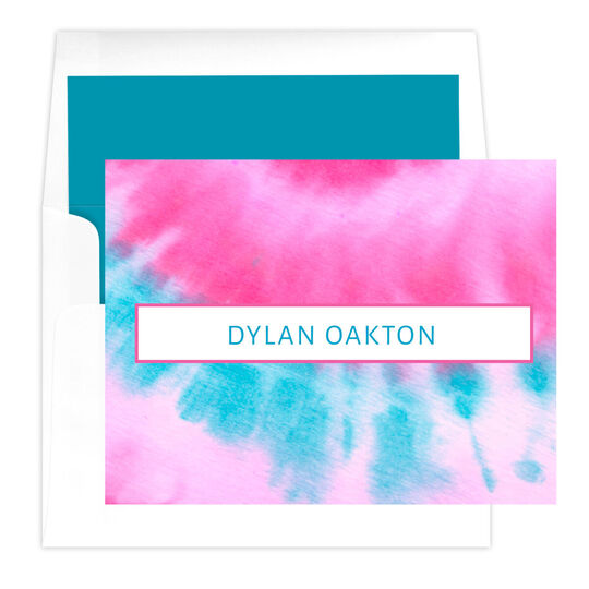 Pink and Blue Burst Tie-Dye Folded Note Cards
