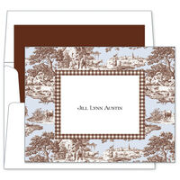 Blue & Brown Toile Foldover Note Cards