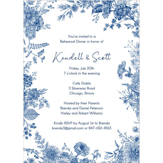 Blue Botanical Border Invitations