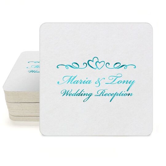 Two Hearts on a Vine Square Coasters