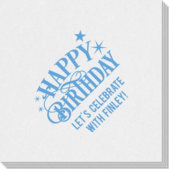 Happy Birthday with Stars Linen Like Napkins