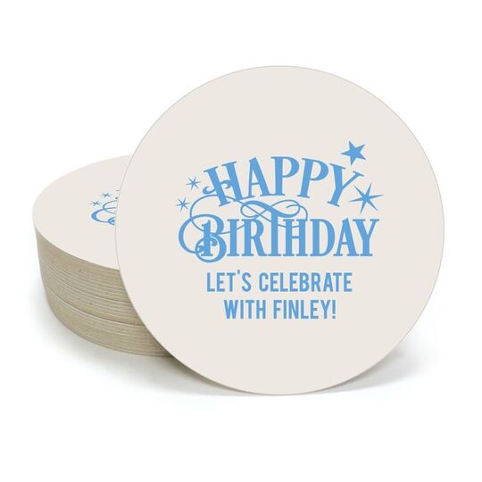 Happy Birthday with Stars Round Coasters