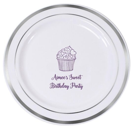Sprinkled Cupcake Premium Banded Plastic Plates
