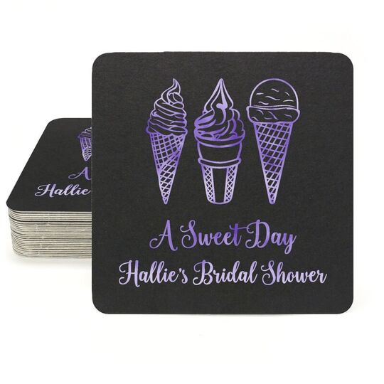 Ice Cream Cone Trio Square Coasters